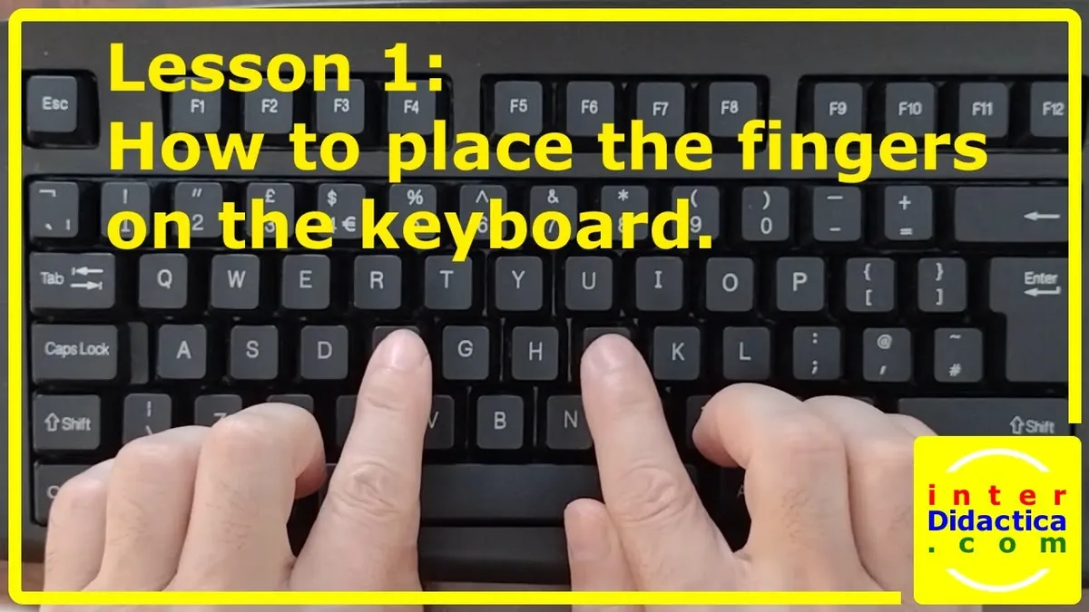 Keyboard typing lesson showing proper finger placement and technique